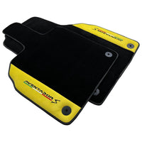 Black Floor Mats for Lamborghini Aventador S with Yellow Alcantara Leather - AutoWin