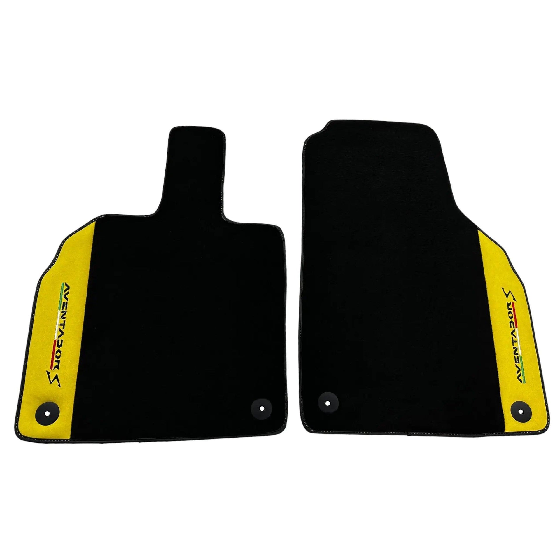 Black Floor Mats for Lamborghini Aventador S with Yellow Alcantara Leather - AutoWin
