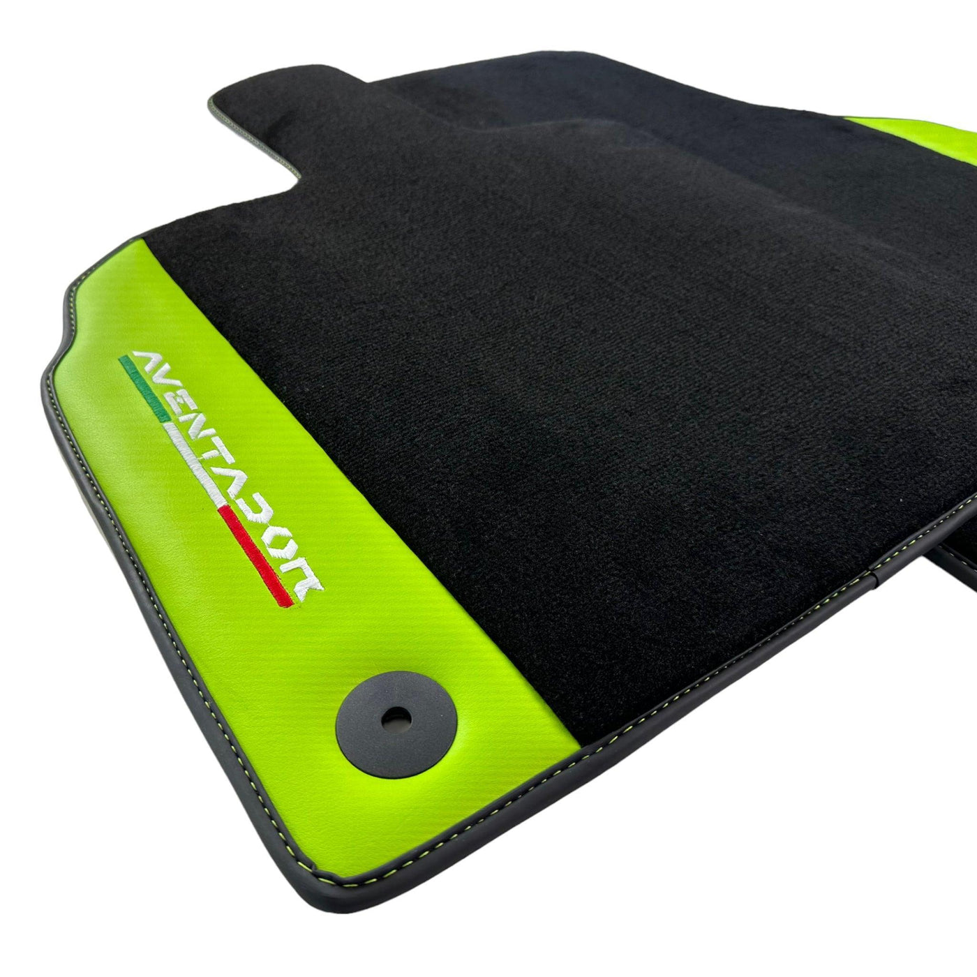 Black Floor Mats for Lamborghini Aventador With Green Leather - AutoWin