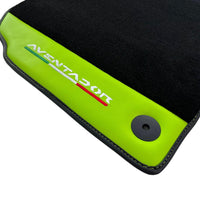 Black Floor Mats for Lamborghini Aventador With Green Leather - AutoWin