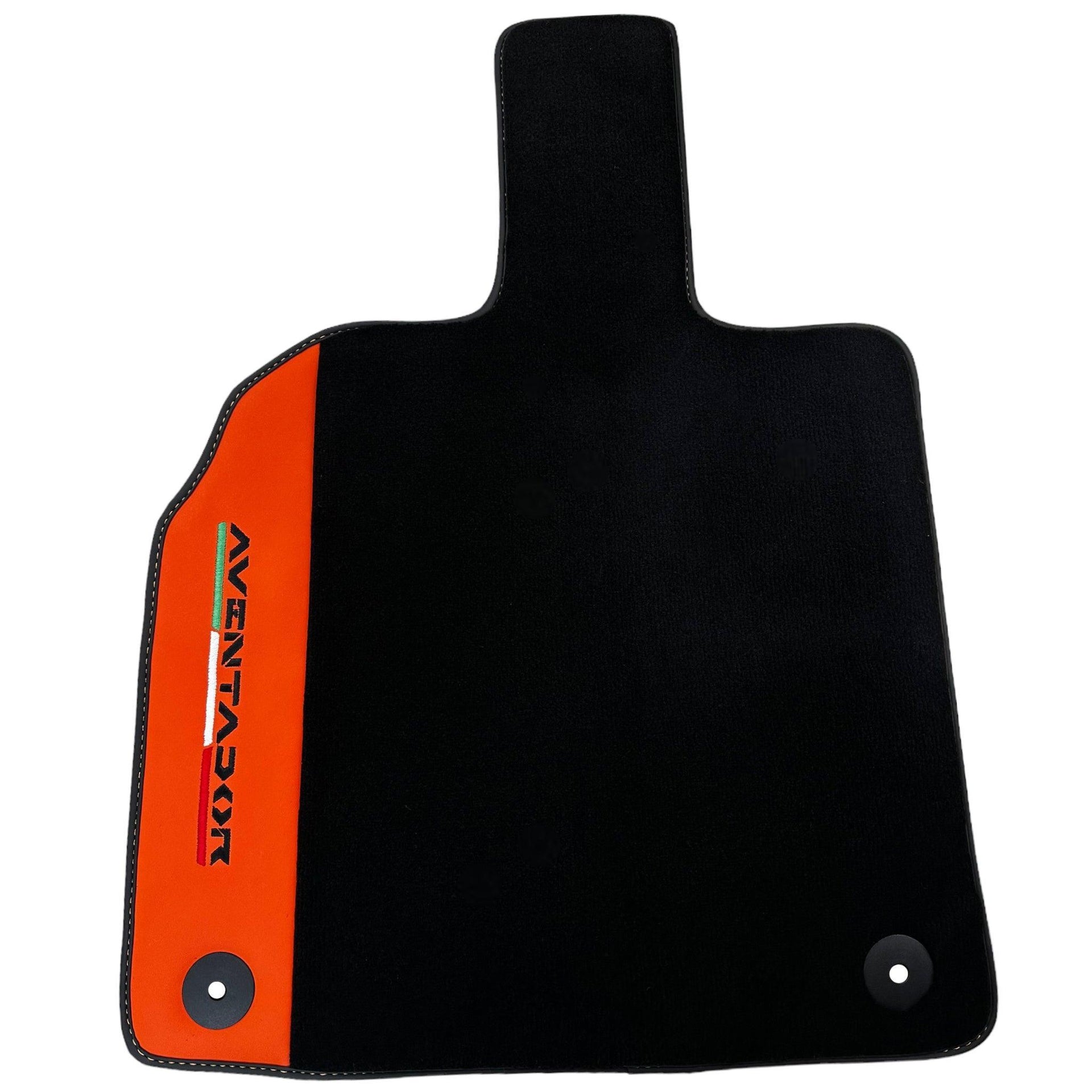 Black Floor Mats for Lamborghini Aventador with Orange (Arancia Mira) Nappa Leather - AutoWin