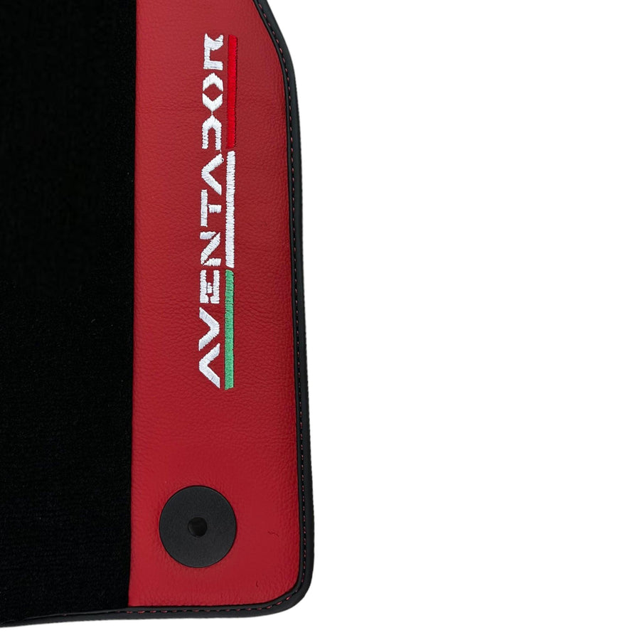 Black Floor Mats for Lamborghini Aventador With Red Leather - AutoWin
