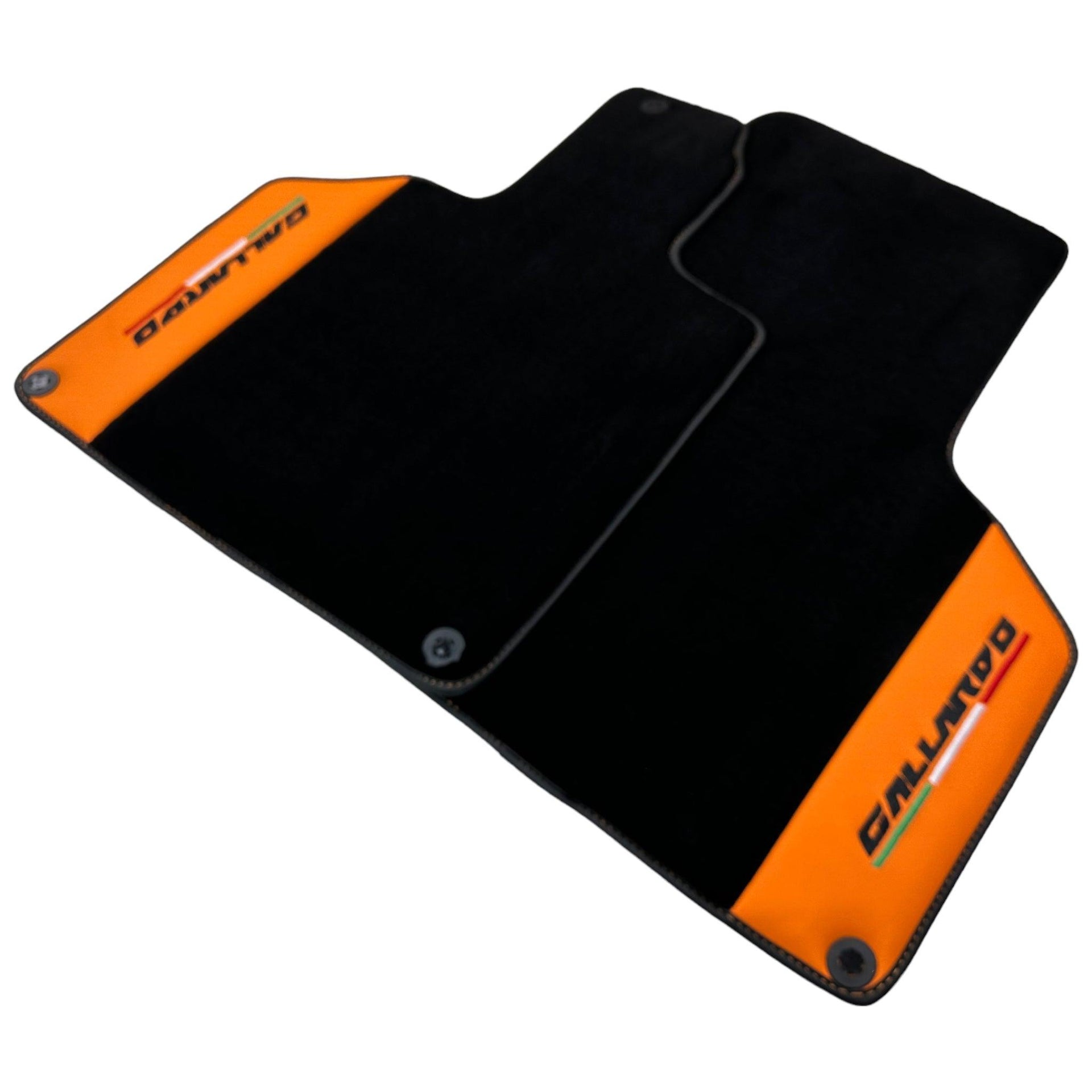 Black Floor Mats for Lamborghini Gallardo With Orange Arancia Leonis Nappa Leather - AutoWin