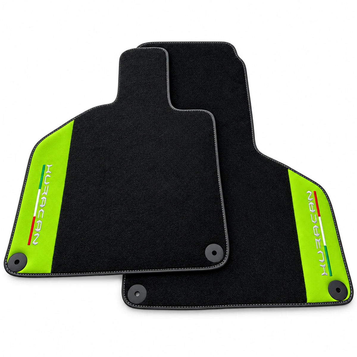 Black Floor Mats for Lamborghini Huracan 2014-2023 With Green Leather - AutoWin