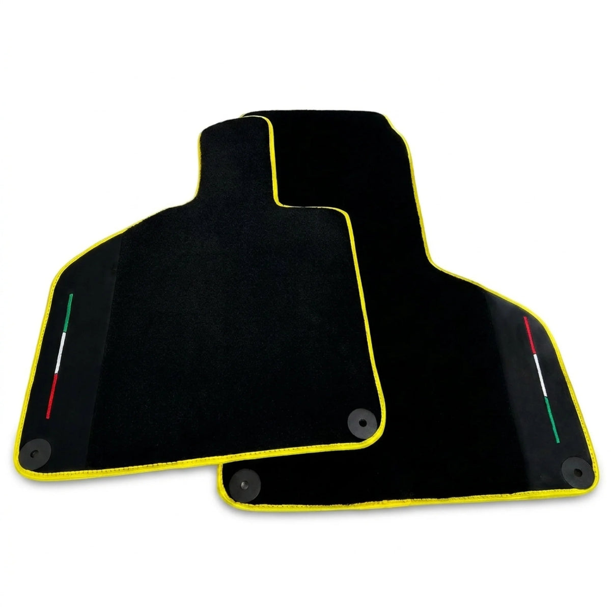 Black Floor Mats for Lamborghini Huracan with Alcantara Leather and Italian Flag | Yellow Trim