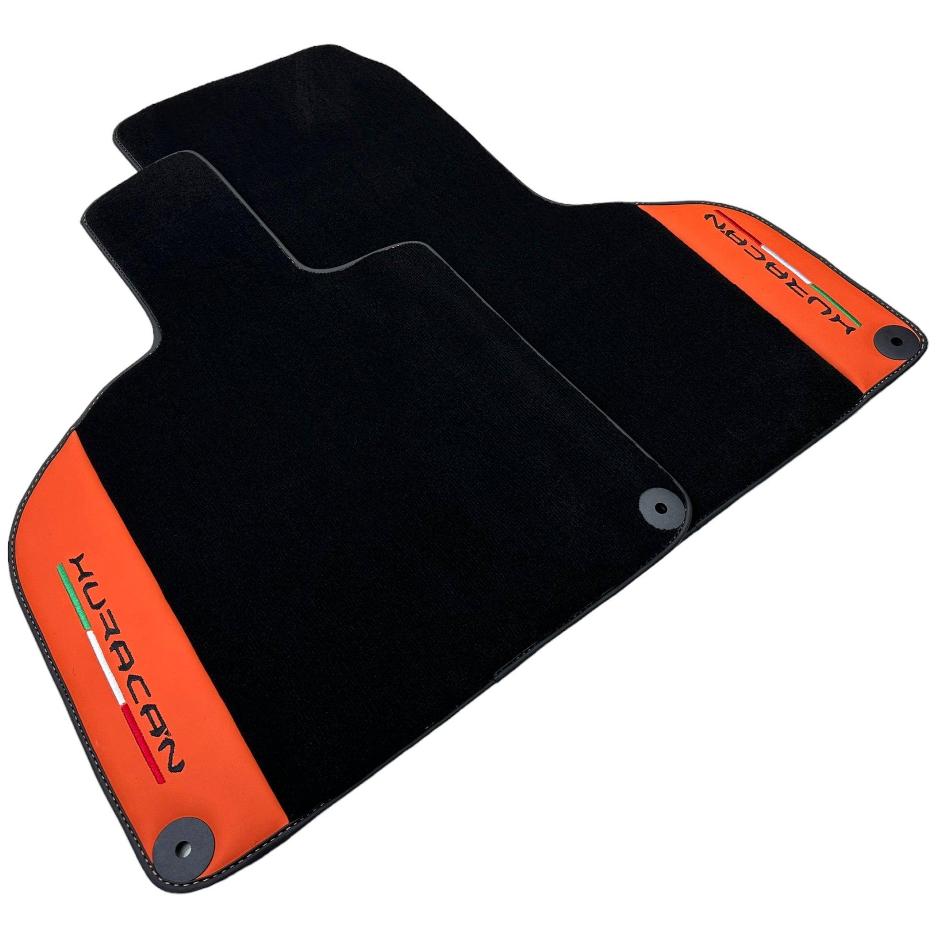 Black Floor Mats for Lamborghini Huracan With Orange (Arancia Mira) Nappa Leather - AutoWin