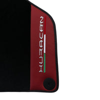 Black Floor Mats for Lamborghini Huracan With Red (Rosso Mysia) Leather - AutoWin
