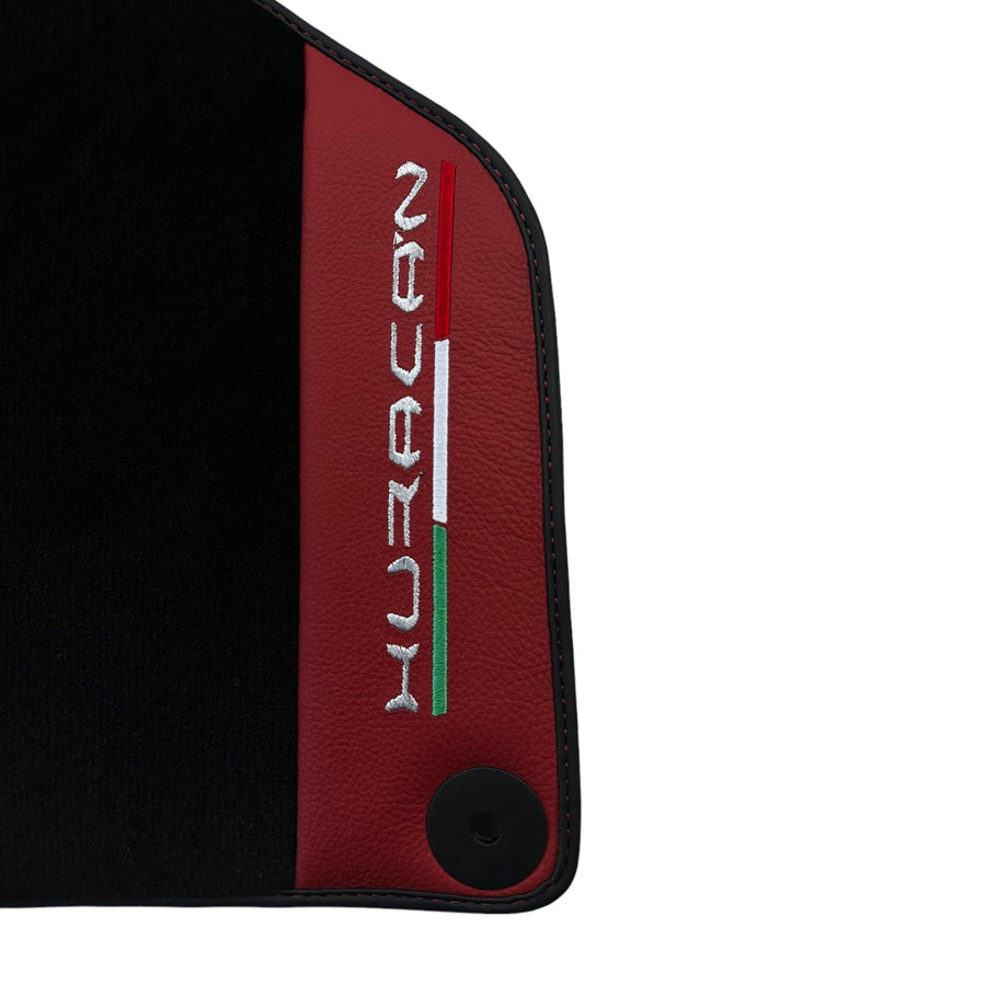 Black Floor Mats for Lamborghini Huracan With Red (Rosso Mysia) Leather - AutoWin