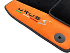 Black Floor Mats For Lamborghini Urus S With Orange Alcantara Leather - AutoWin