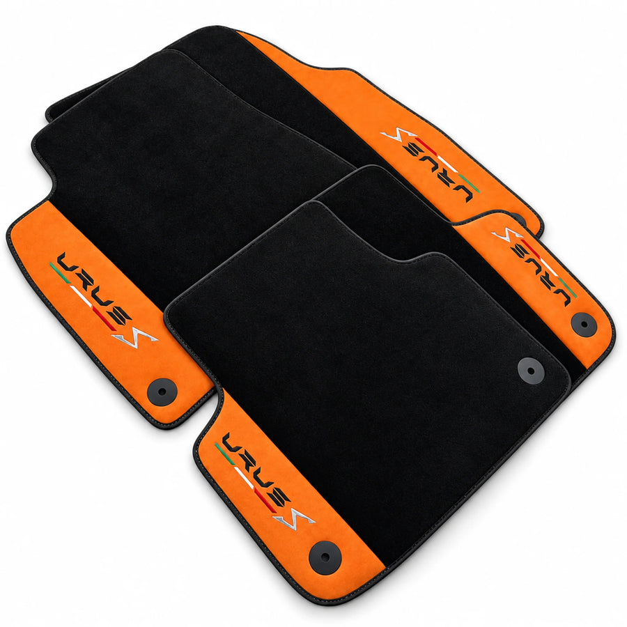 Tapis de sol noirs pour Lamborghini Urus S avec cuir Alcantara orange