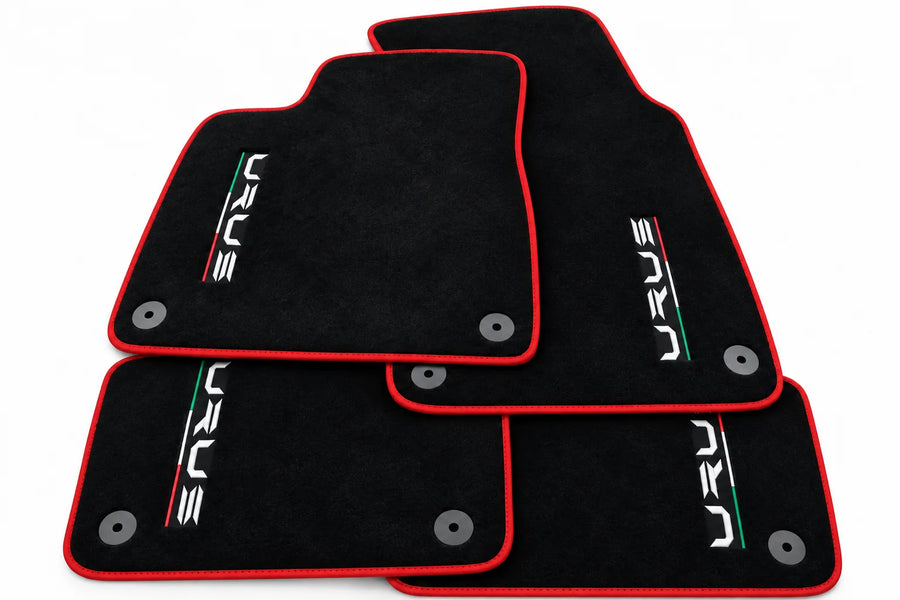 Tapis de sol noirs pour Lamborghini Urus sur mesure avec bord jaune et bord rouge