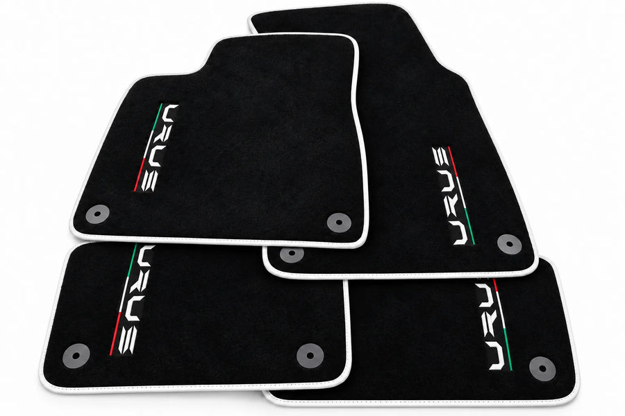 Tapis de sol noirs pour Lamborghini Urus sur mesure avec bord jaune et bord blanc