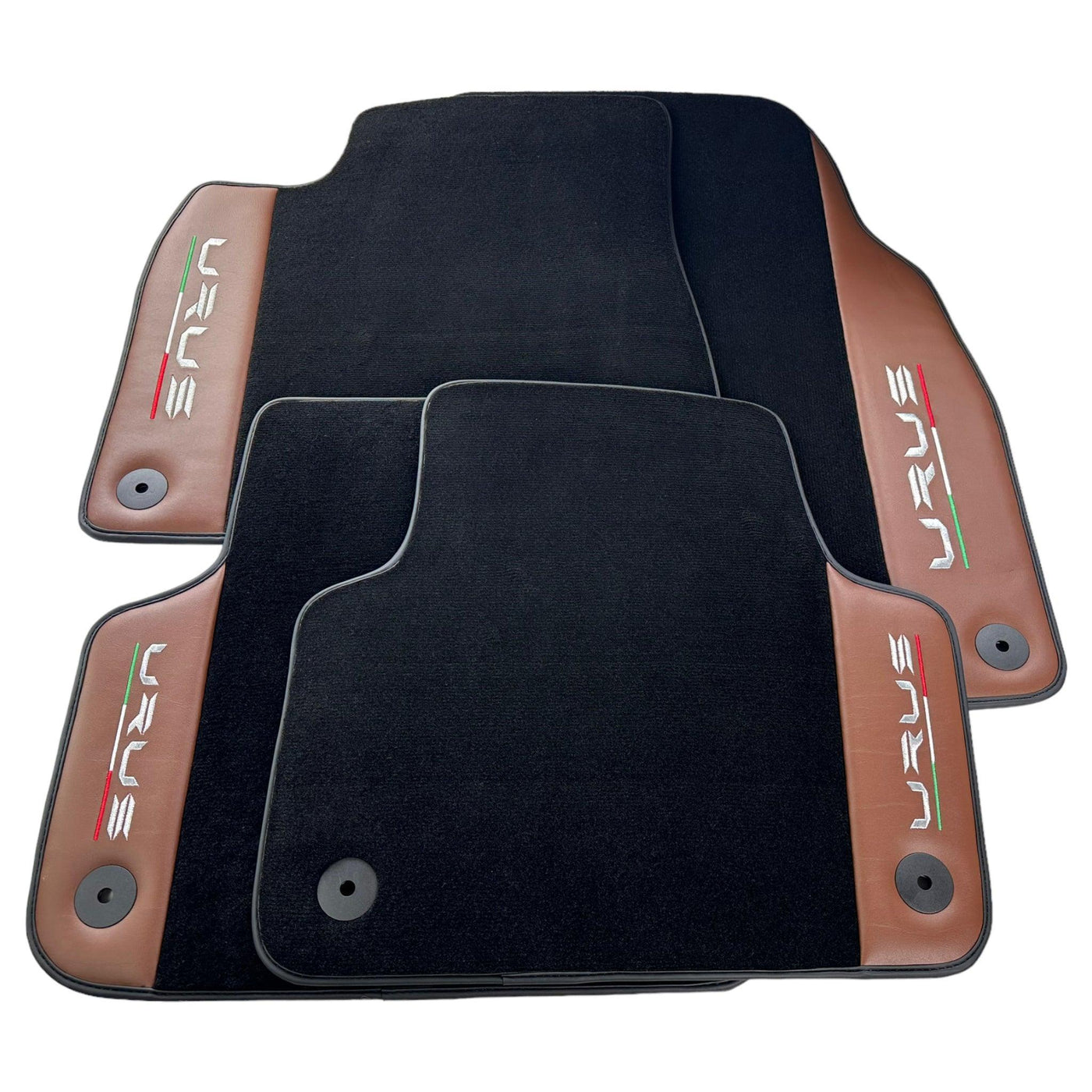 Black Floor Mats for Lamborghini Urus With Brown Leather - AutoWin