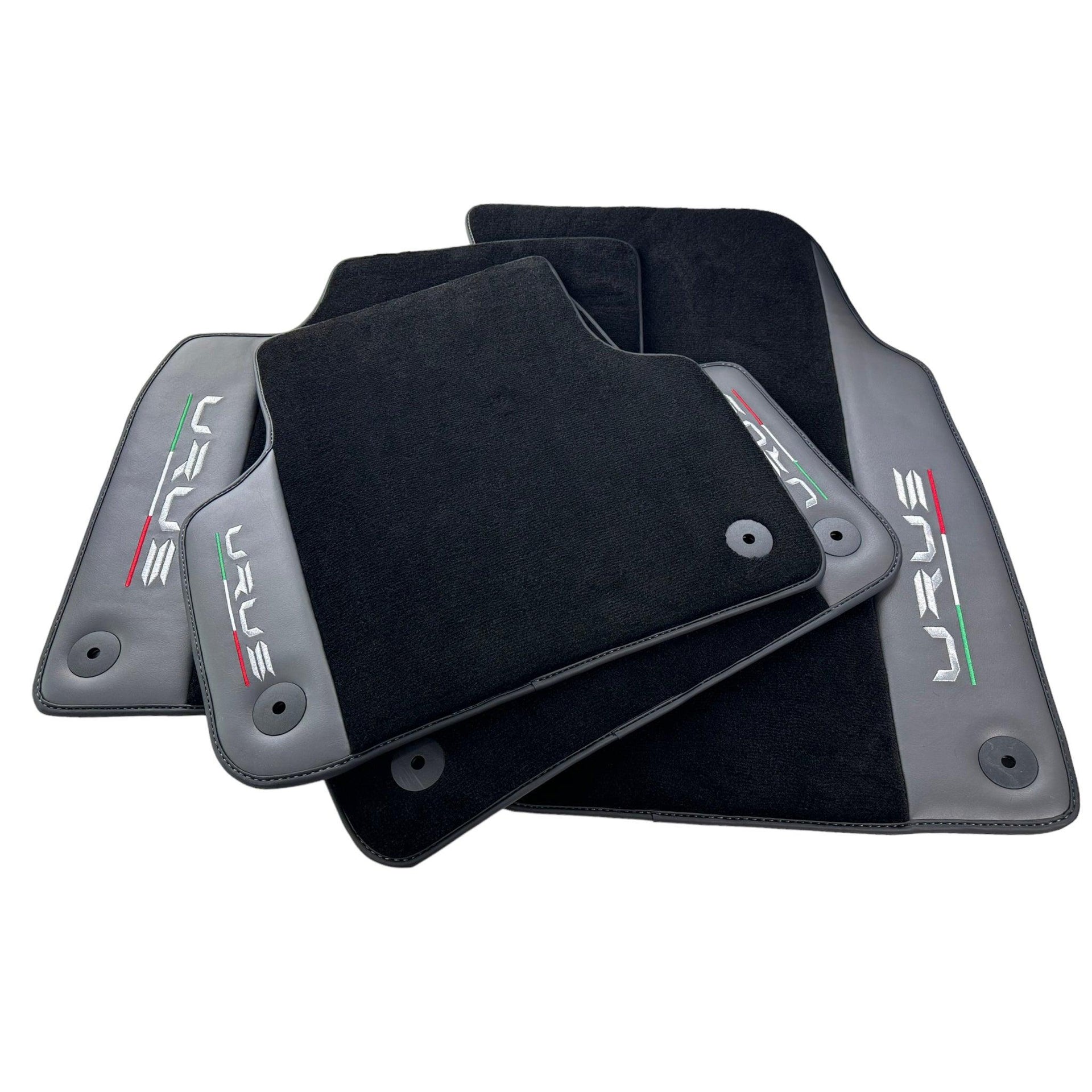 Black Floor Mats for Lamborghini Urus With Dark Gray Leather - AutoWin