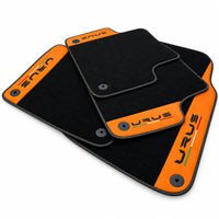 Black Floor Mats For Lamborghini Urus With Orange Alcantara Leather - AutoWin