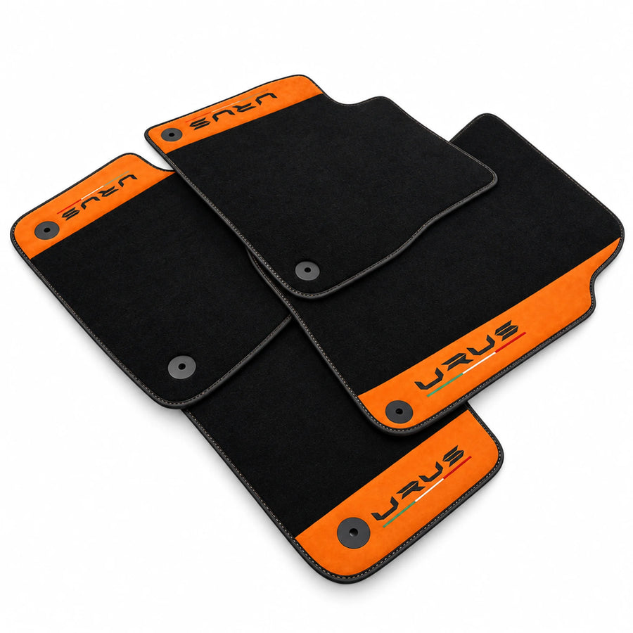 Black Floor Mats For Lamborghini Urus With Orange Alcantara Leather - AutoWin