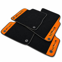 Black Floor Mats For Lamborghini Urus With Orange Alcantara Leather - AutoWin