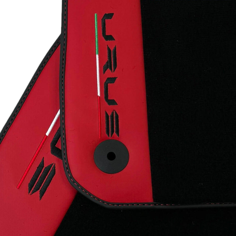 Black Floor Mats for Lamborghini Urus with Red Nappa Leather - AutoWin