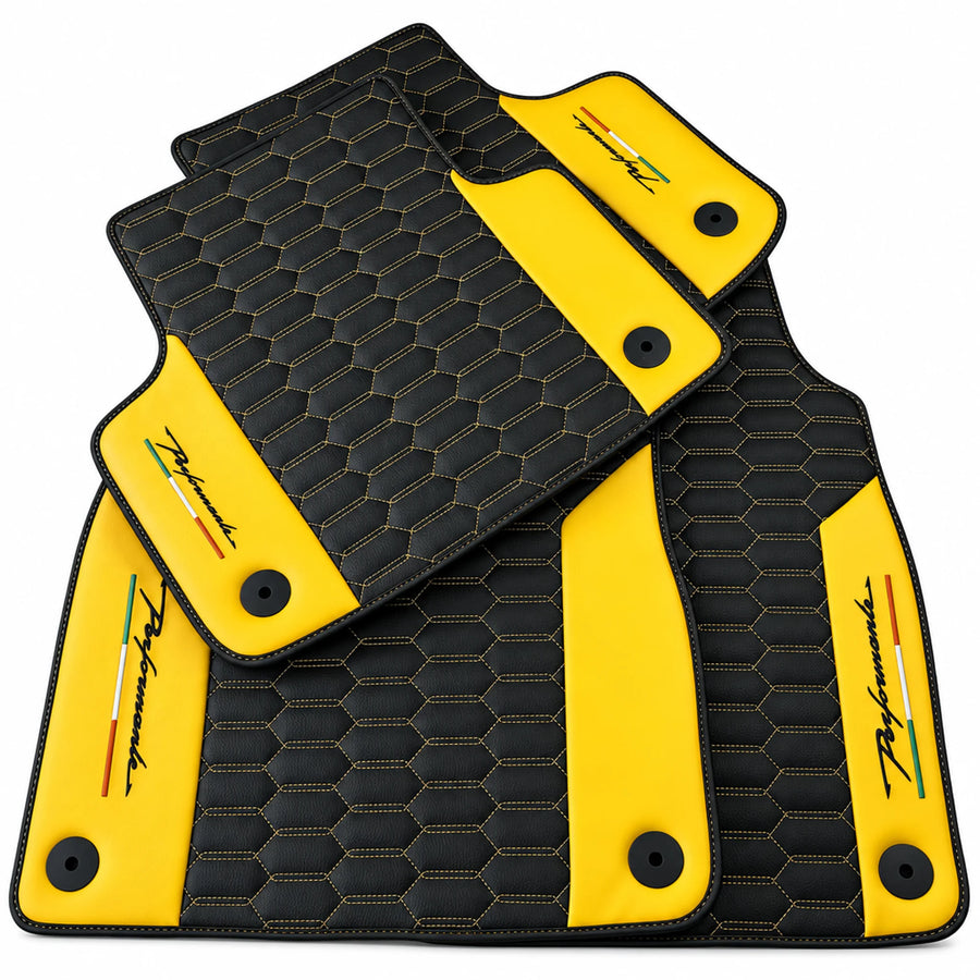 Black Floor Mats for Lamborghini Urus with Yellow Leather - AutoWin
