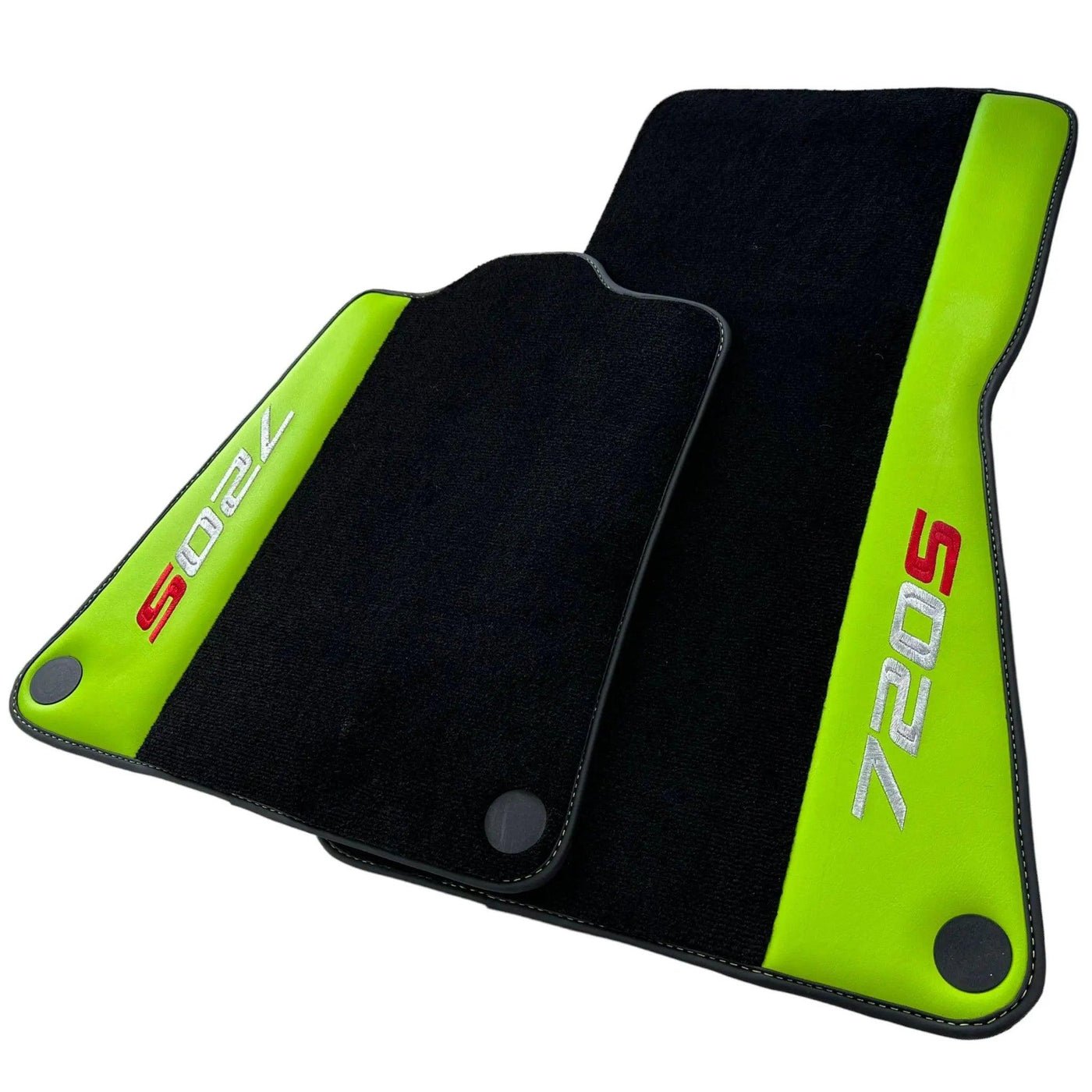 Black Floor Mats For McLaren 720S Year 2017-2021 With Green Leather - AutoWin