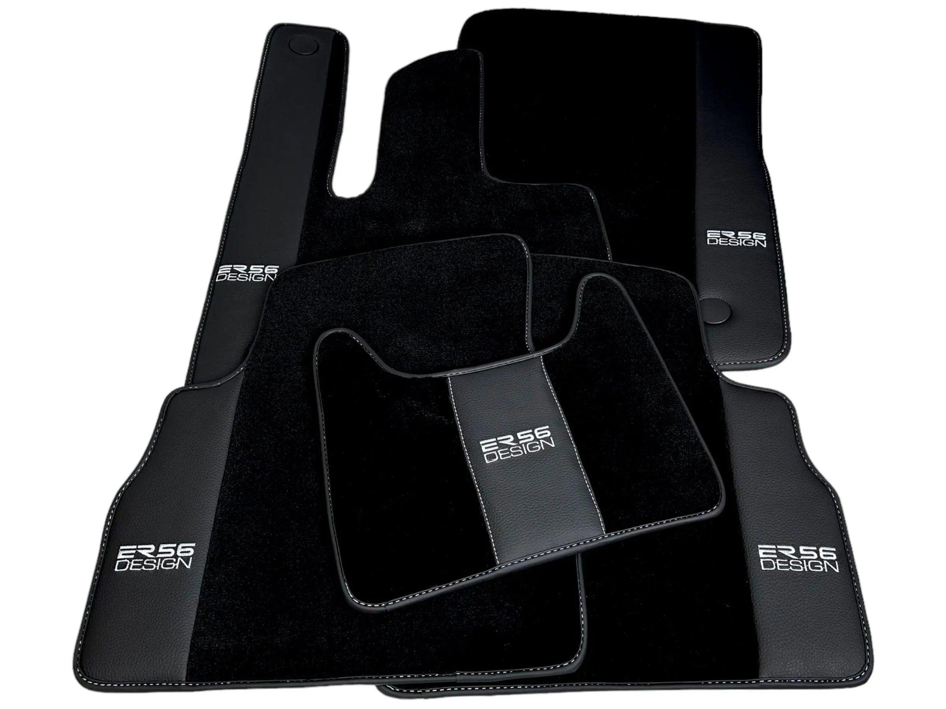 Black Floor Mats For Mercedes-Benz G Class W461 (1979-2008) With Leather Borders ER56 Design - AutoWin