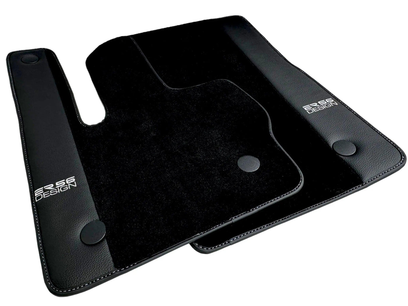 Black Floor Mats For Mercedes-Benz G Class W461 (1979-2008) With Leather Borders ER56 Design - AutoWin