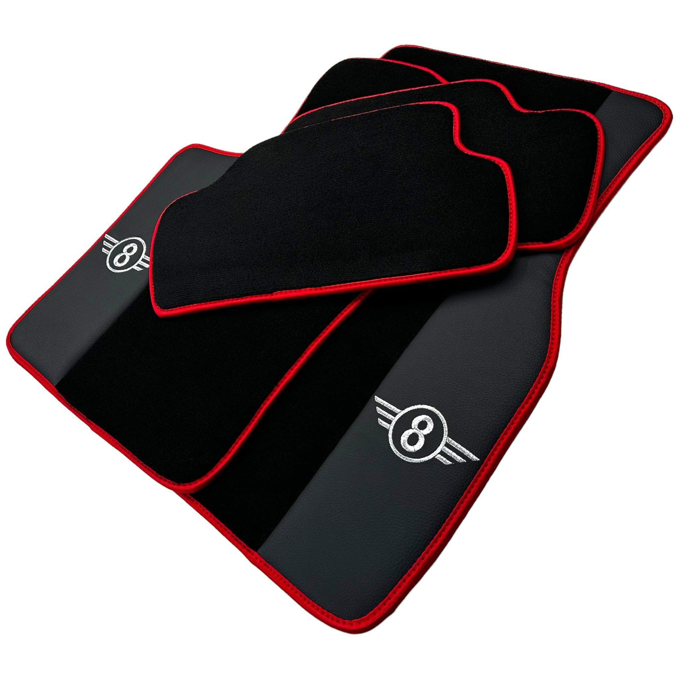 Black Floor Mats for Mini Cabrio F57 Convertible (2016-2023) With Leather | Red Trim - AutoWin