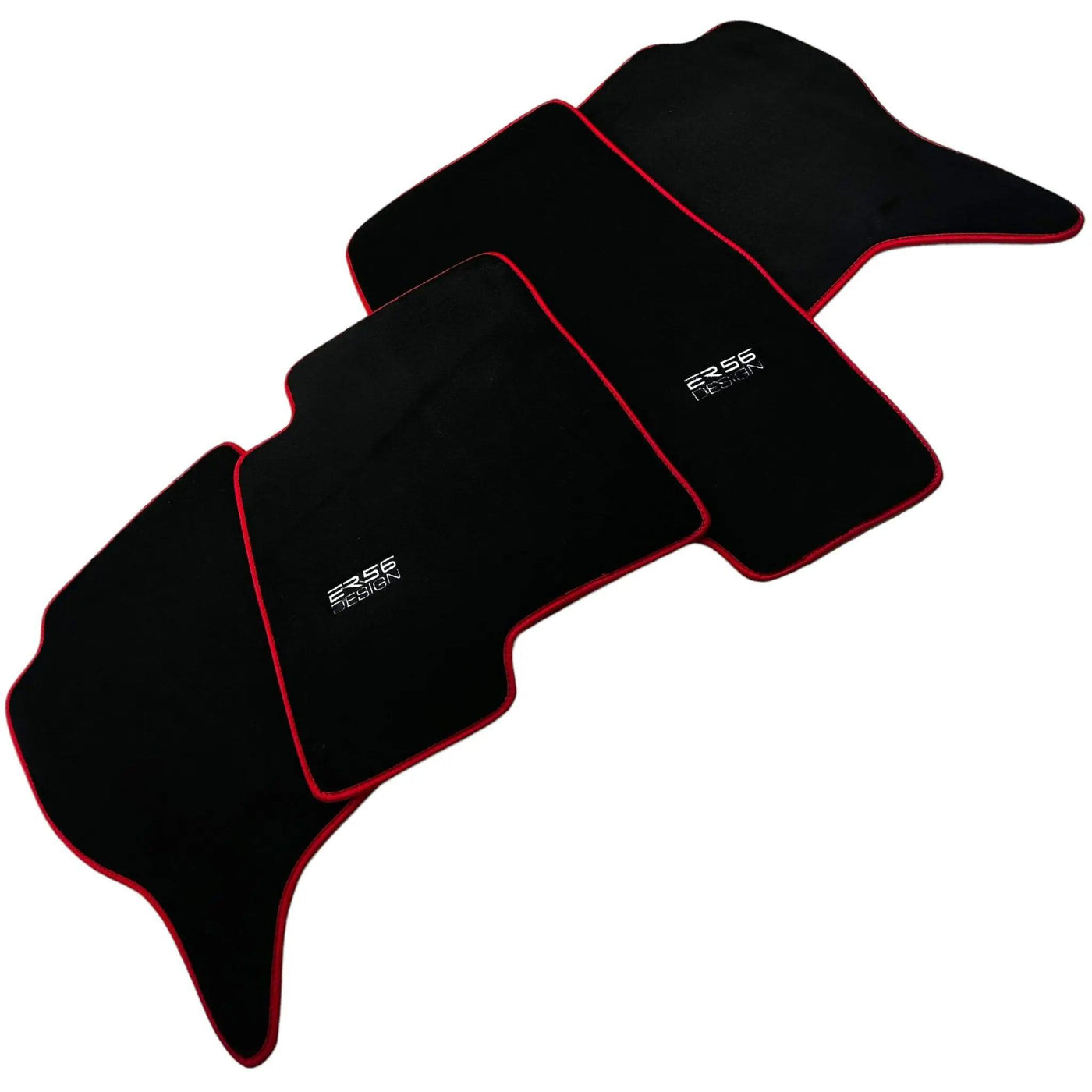 Black Floor Mats For Mitsubishi Pajero III (2000-2004) ER56 Design with Red Trim - AutoWin