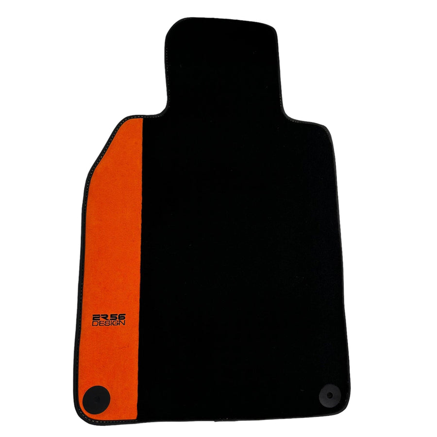 Black Floor Mats for Porsche 718 Boxster (2016-2023) with Orange Alcantara Leather ER56 Design - AutoWin