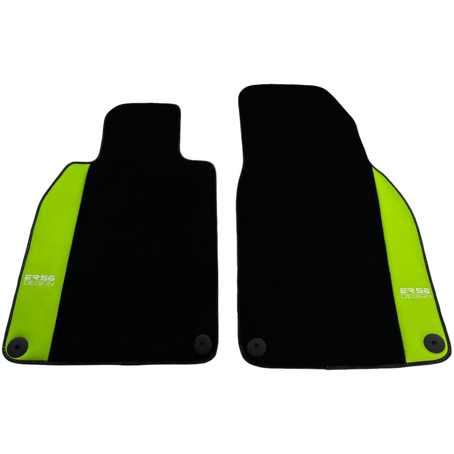 Black Floor Mats for Porsche 718 Cayman (2017-2023) with Green Leather ER56 Design - AutoWin