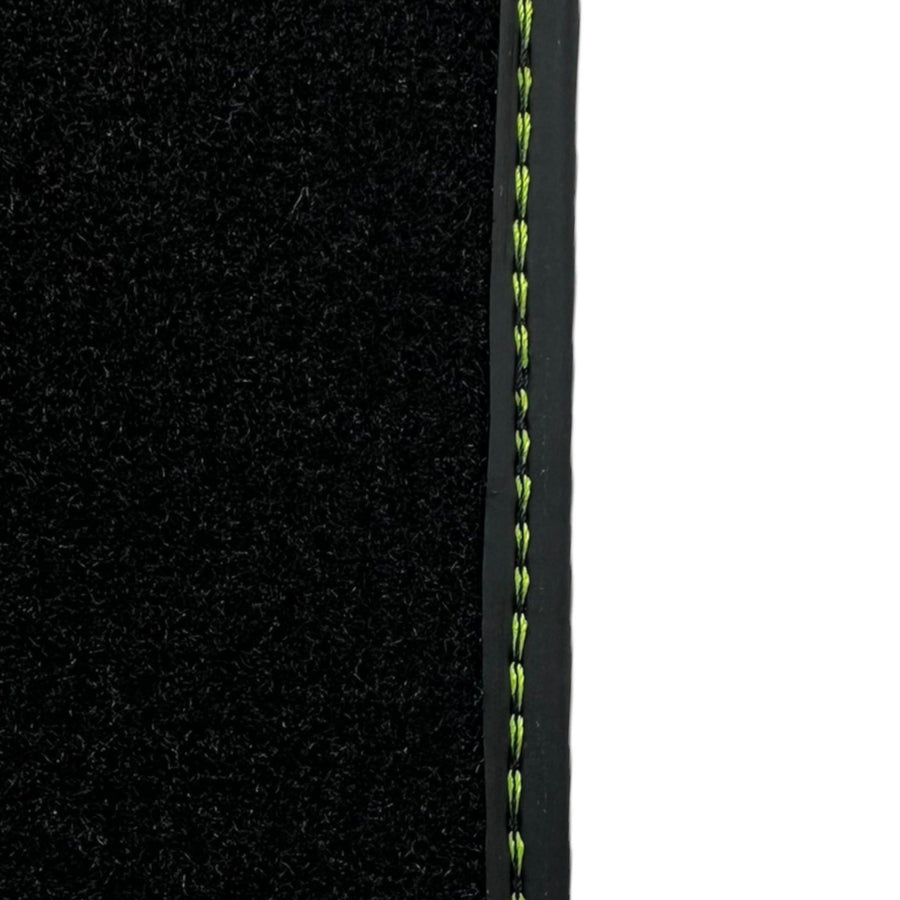 Black Floor Mats for Porsche 718 Cayman (2017-2023) with Green Leather ER56 Design - AutoWin