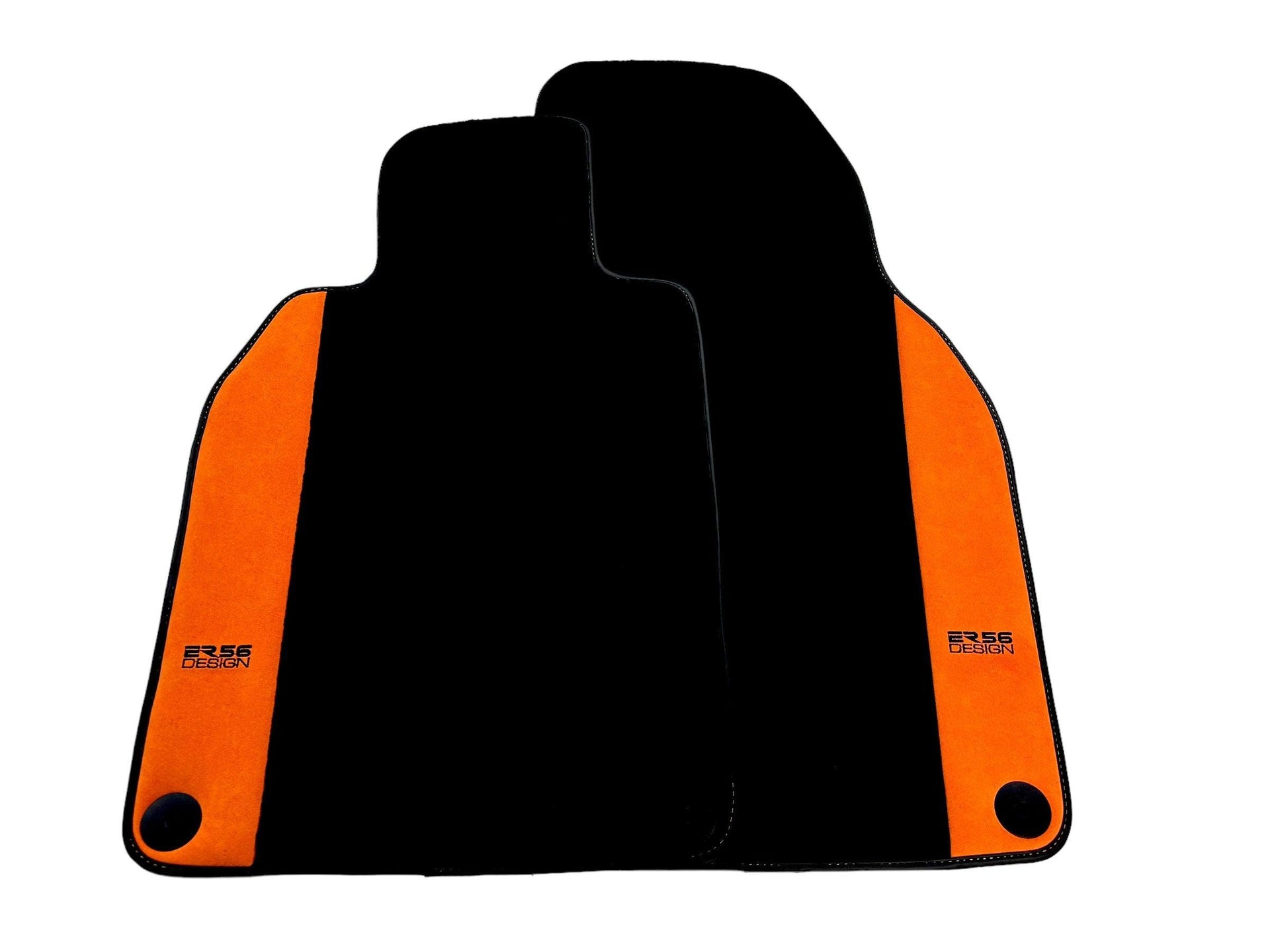 Black Floor Mats for Porsche 718 Cayman (2017-2023) with Orange Alcantara Leather ER56 Design - AutoWin