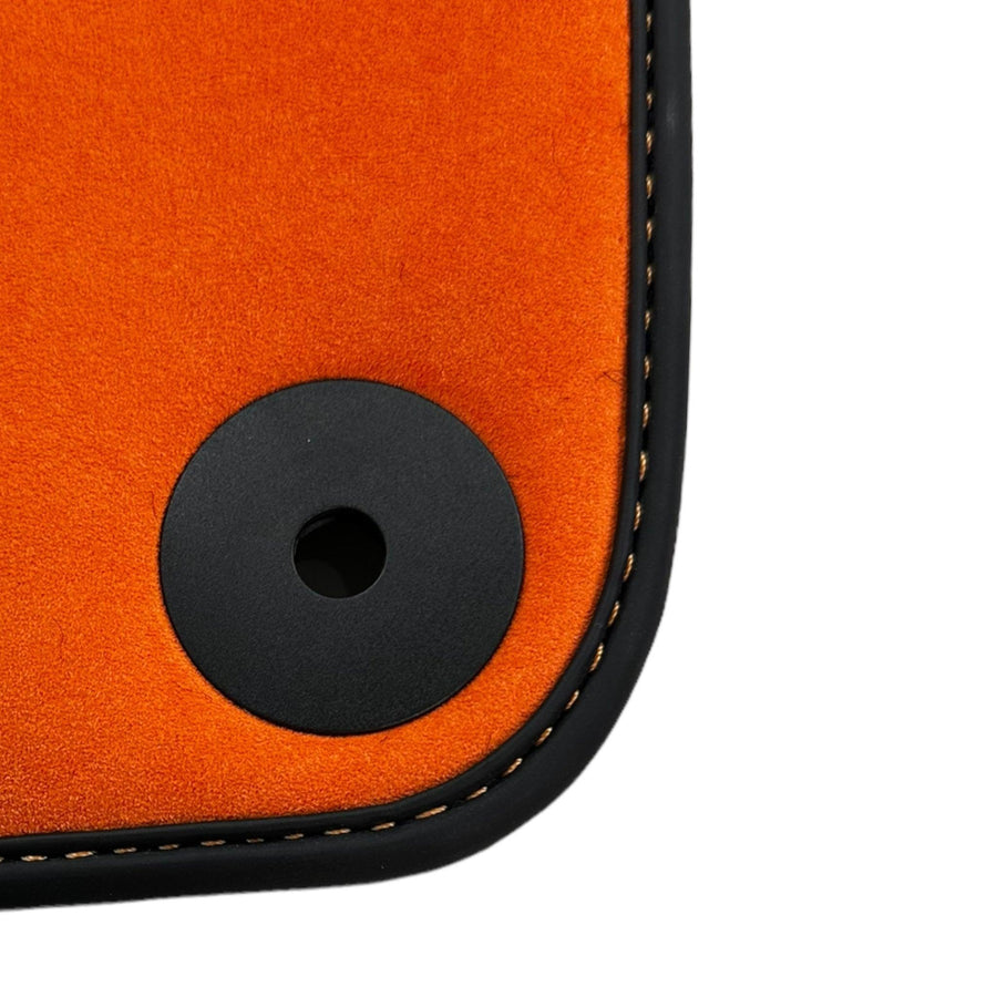 Black Floor Mats for Porsche 718 Cayman (2017-2023) with Orange Alcantara Leather ER56 Design - AutoWin