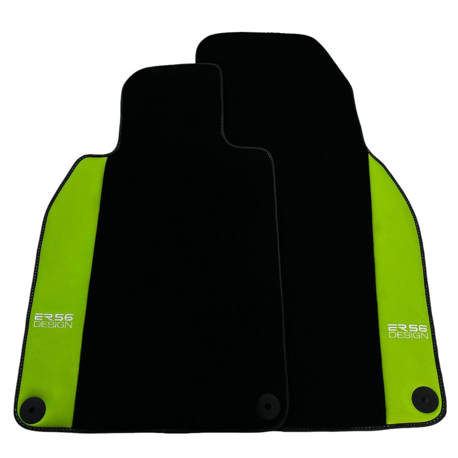 Black Floor Mats for Porsche 911 - 991 (2012-2019) with Green Leather ER56 Design - AutoWin