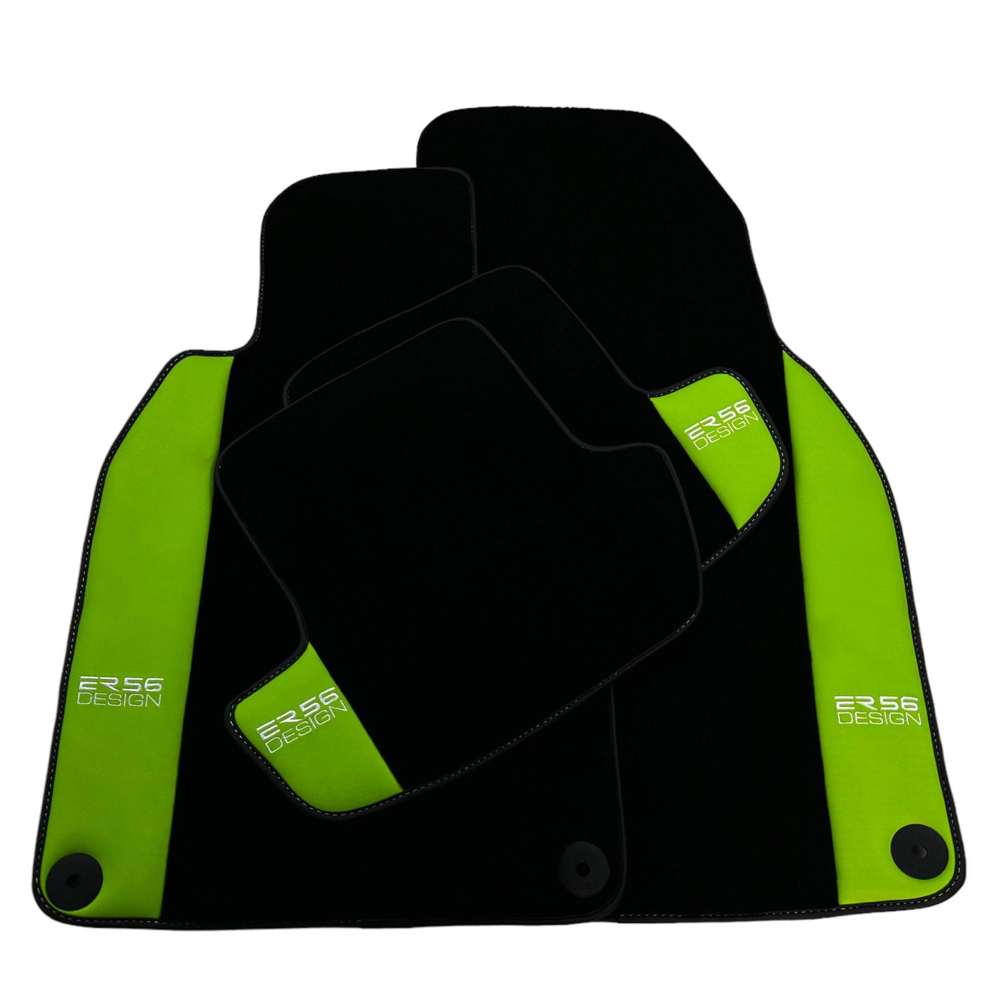 Black Floor Mats for Porsche 911 - 992 (2019-2024) with Green Leather ER56 Design - AutoWin