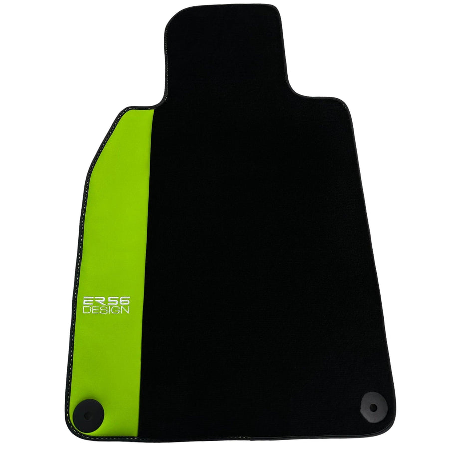 Black Floor Mats for Porsche 911 - 992 (2019-2024) with Green Leather ER56 Design - AutoWin