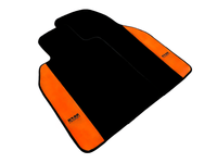 Black Floor Mats for Porsche 987 Cayman (2009-2012) with Orange Alcantara Leather ER56 Design - AutoWin