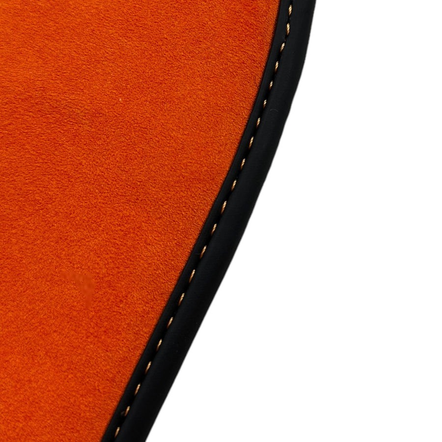 Black Floor Mats for Porsche Cayenne (2018-2023) with Orange Alcantara Leather ER56 Design - AutoWin