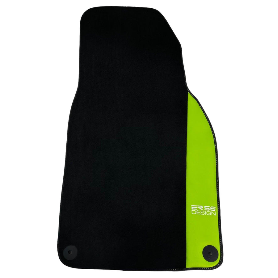 Black Floor Mats for Porsche Macan (2014-2023) with Green Leather ER56 Design - AutoWin