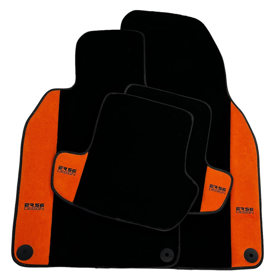 Black Floor Mats for Porsche Macan (2014-2023) with Orange Alcantara Leather ER56 Design - AutoWin