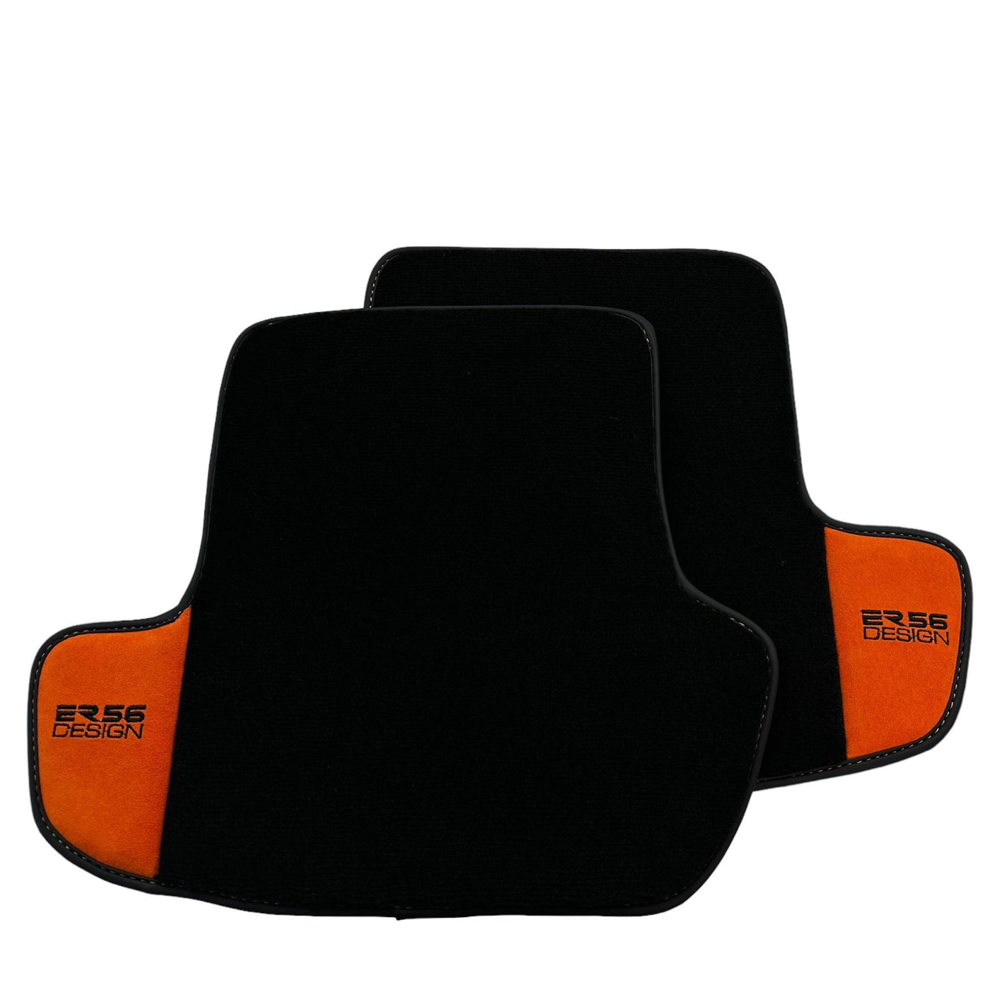 Black Floor Mats for Porsche Panamera (2009-2016) with Orange Alcantara Leather ER56 Design - AutoWin