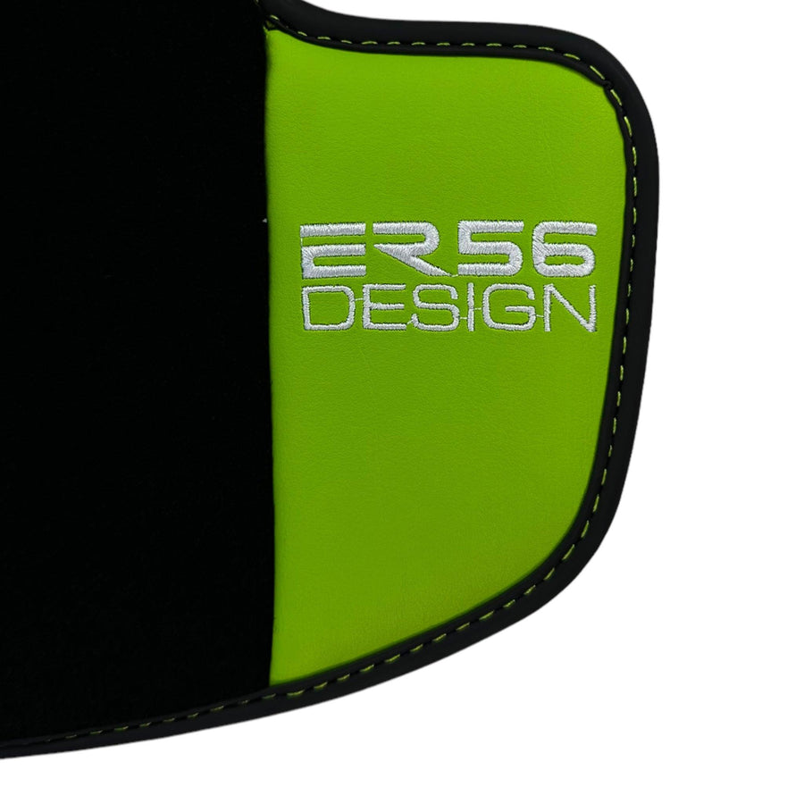 Black Floor Mats for Porsche Taycan (2019-2023) with Green Leather ER56 Design - AutoWin