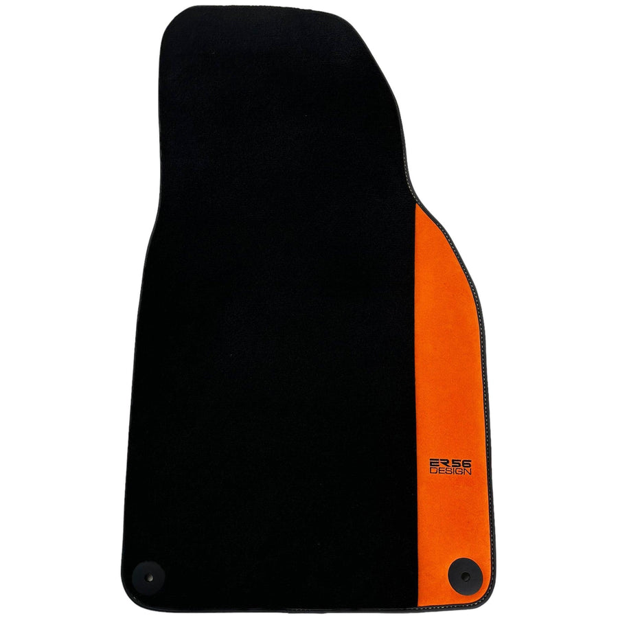 Black Floor Mats for Porsche Taycan (2019-2023) with Orange Alcantara Leather ER56 Design - AutoWin
