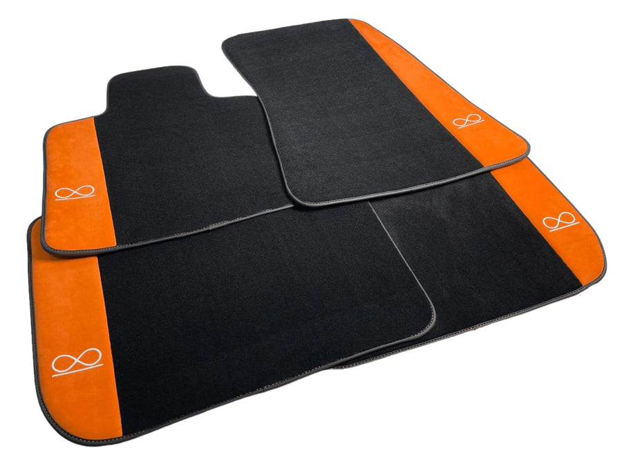 Black Floor Mats For Rolls Royce Black Badge Wraith Orange Alcantara - AutoWin