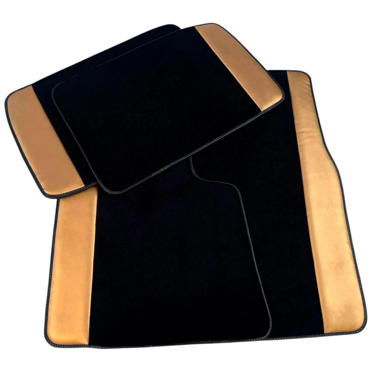 Black Floor Mats for Rolls Royce Dawn (2016-2023) with Golden Leather