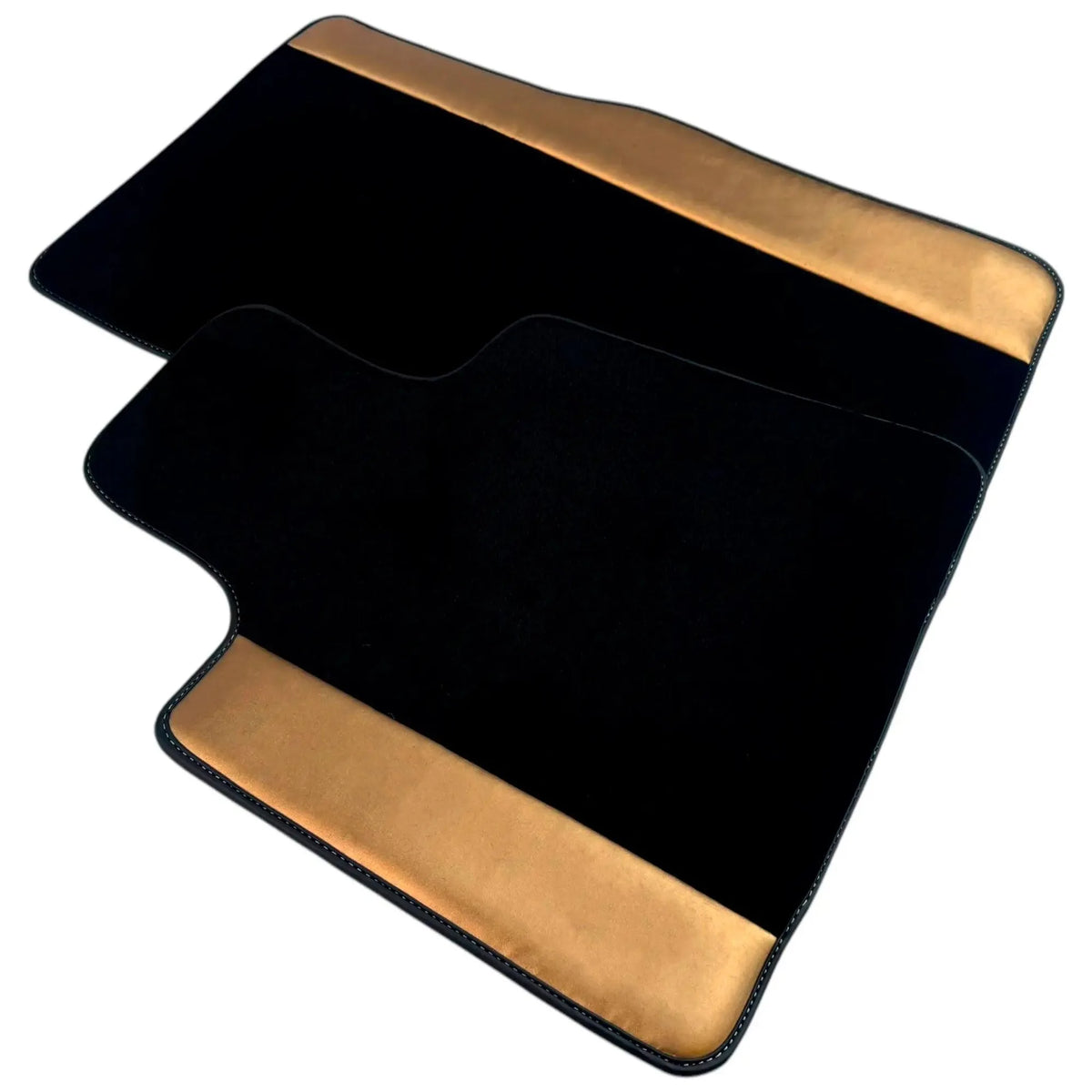 Black Floor Mats for Rolls Royce Phantom Sedan (2003-2016) with Golden Leather