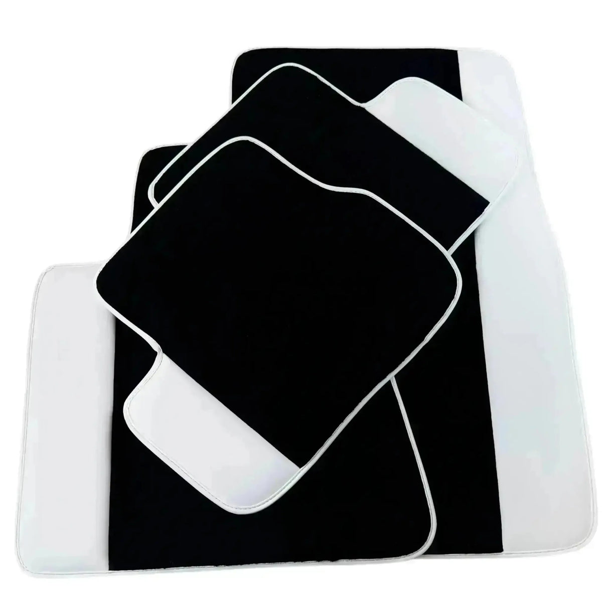 Black Floor Mats for Rolls Royce Phantom VIII 2017-2024 with White Leather | White Trim