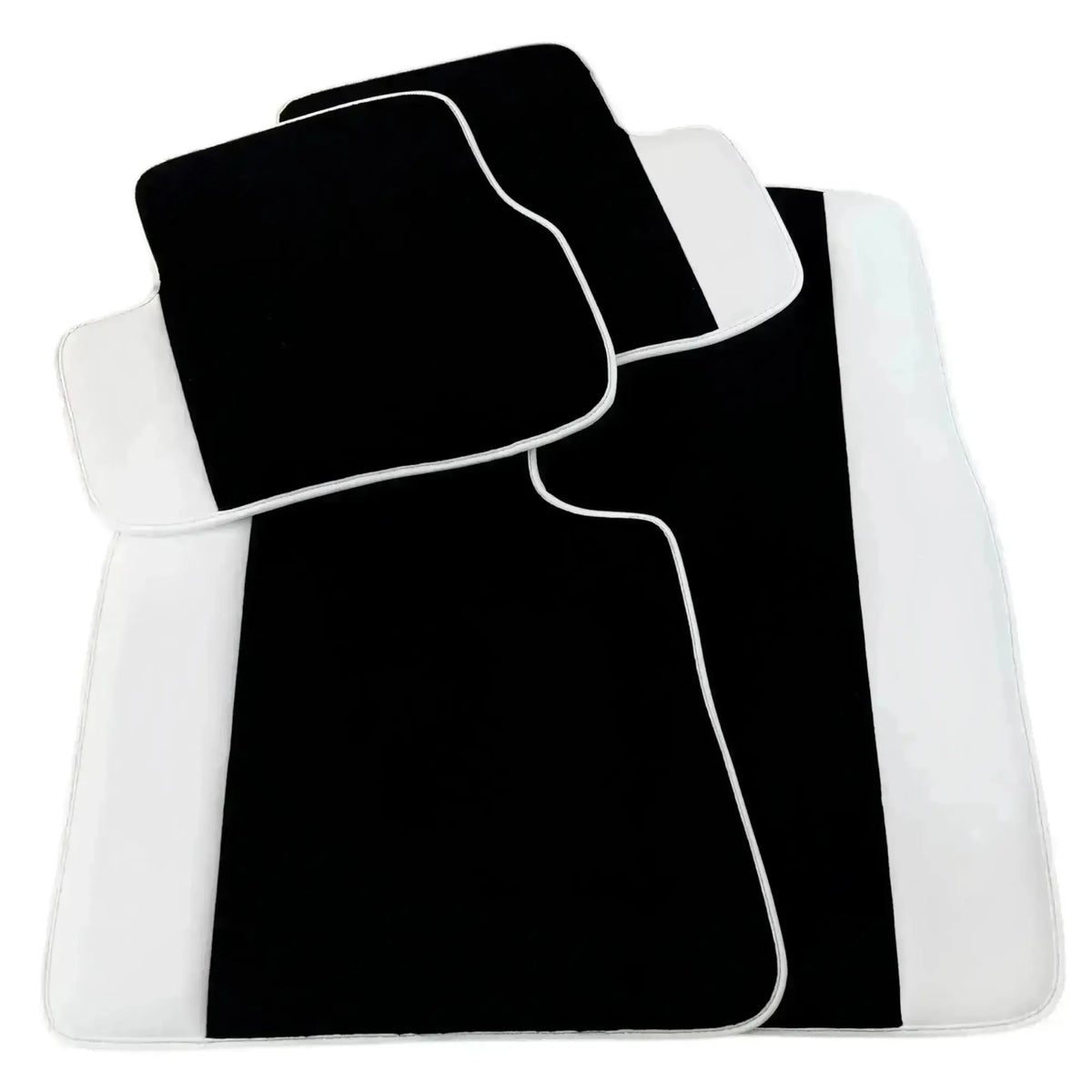 Black Floor Mats for Rolls Royce Shadow (1965-1977) with White Leather | White Trim