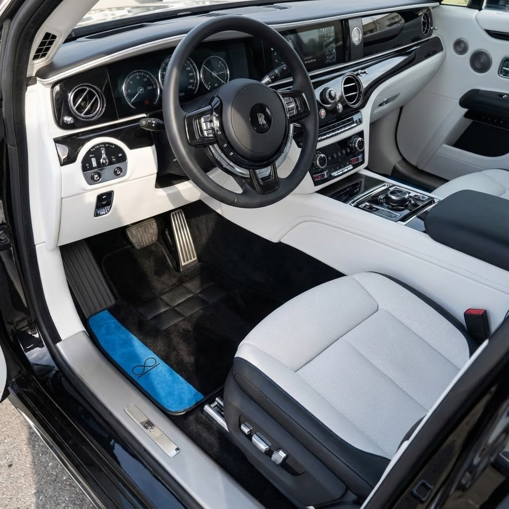 Black Floor Mats For Rolls Royce Spectre (2023-2024) Blue Alcantara Leather
