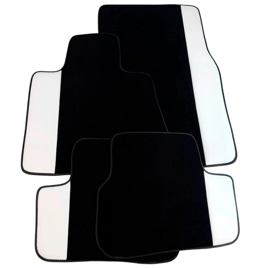 Black Floor Mats for Rolls Royce Wraith (2013–2023) with White Leather